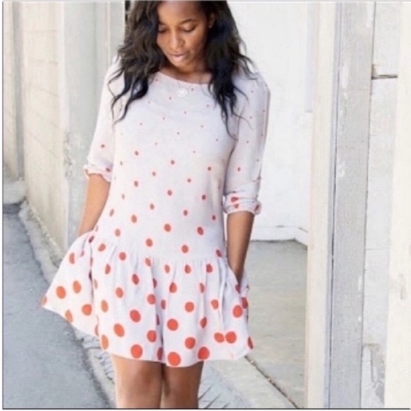 Anthropologie Dresses & Skirts - Anthropologie Meadow Rue Minutiae dress gray polka dots orange ruffle